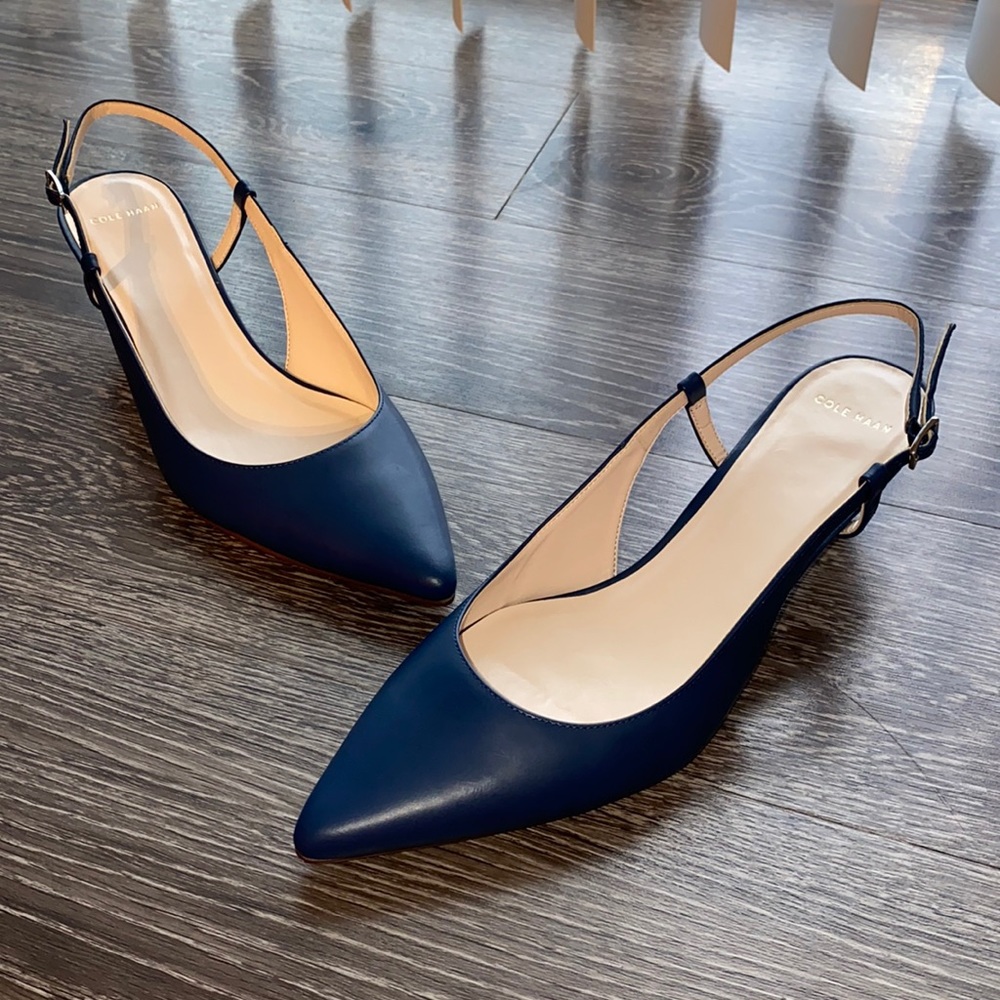 Cole Haan Juliana Low Sling Blue Leather Pumps.  Size  9B.  New/Never Worn.